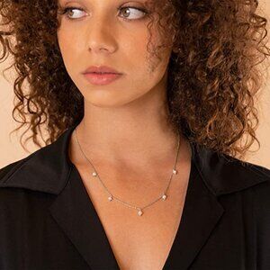 14K White Gold Plated Station Necklace | Simulated Diamond BTY Necklace | Womens
